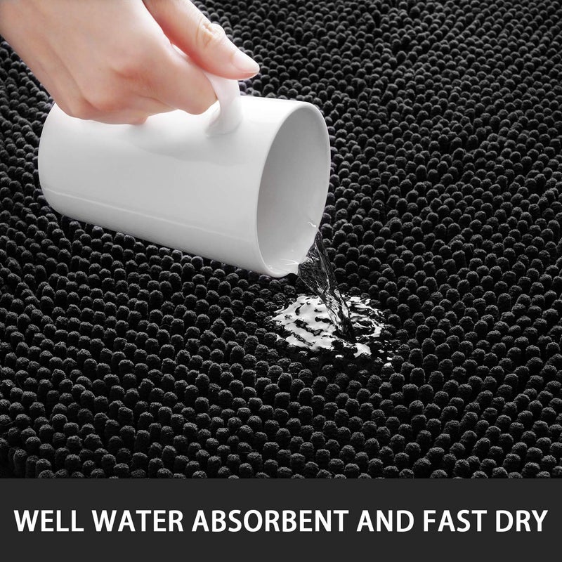 Noahas Bath Rugs 24'' x 36'' Bathroom Rug, Soft Luxury Chenille Bathroom Mats, Non-Slip and Absorbent Throw Rugs for Bath Tub, Plush Microfiber Shower Rug Machine Washable Floor Carpet, Black - Image 5